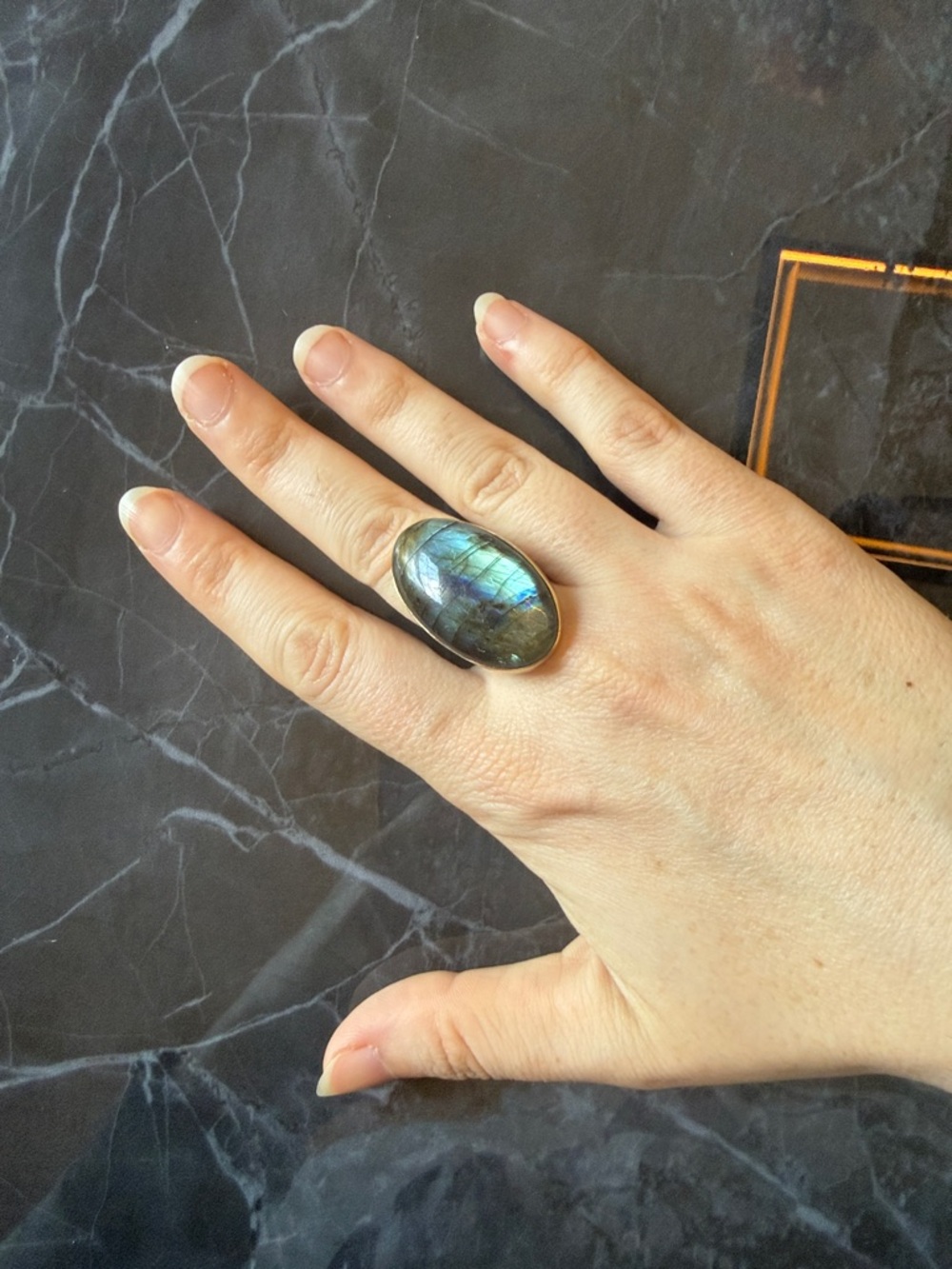 Emily Amey Labradorite Statement Cocktail Ring 14K Gold and Silver